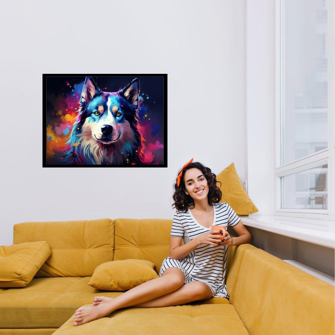 Farbenfrohes Husky-Porträt 30x40 cm / 12x16″ / Poster auf halbmattem Papier