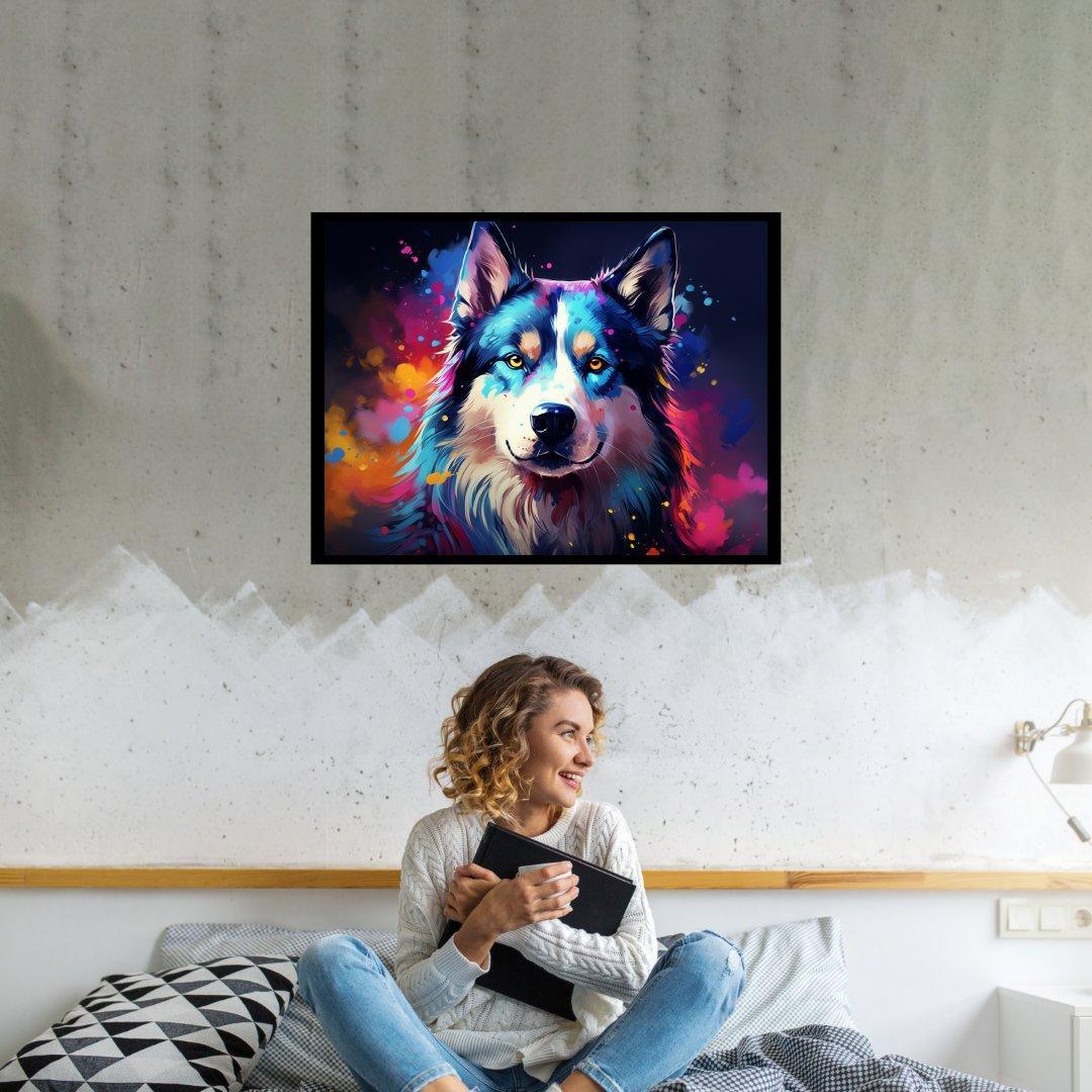 Farbenfrohes Husky-Porträt 30x40 cm / 12x16″ / Poster auf halbmattem Papier