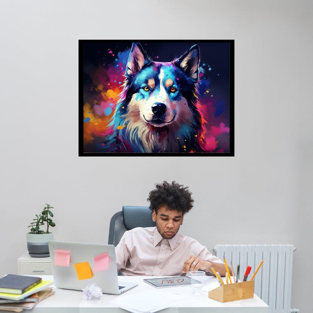 Farbenfrohes Husky-Porträt 30x40 cm / 12x16″ / Poster auf halbmattem Papier