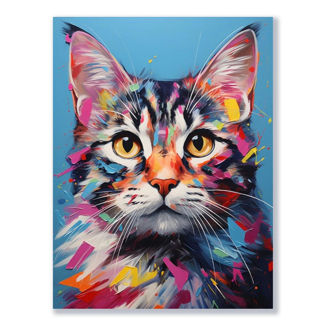 Wandbild Farbiges Katzenportrait freigestellt