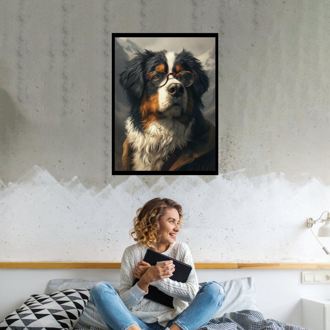 Gelehrter Hund mit Brille 30x40 cm / 12x16″ / Poster auf halbmattem Papier