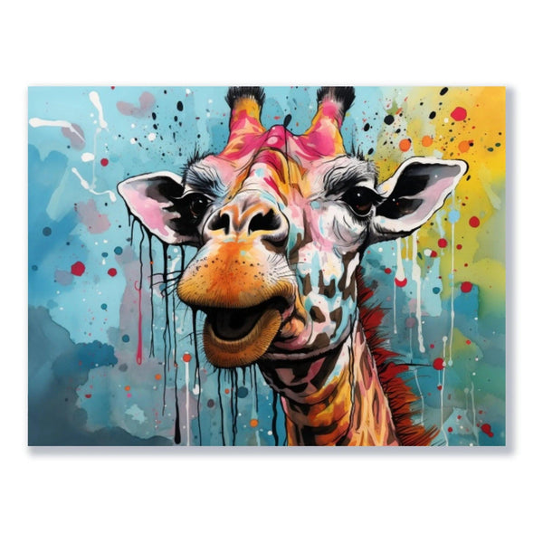 Wandbild Lachende, bunte Giraffe freigestellt