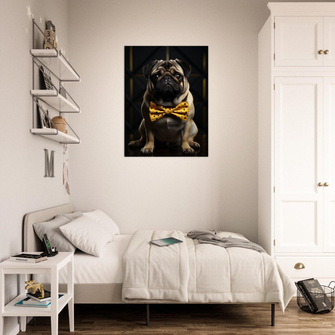 Mops mit Fliege 30x40 cm / 12x16″ / Poster auf halbmattem Papier