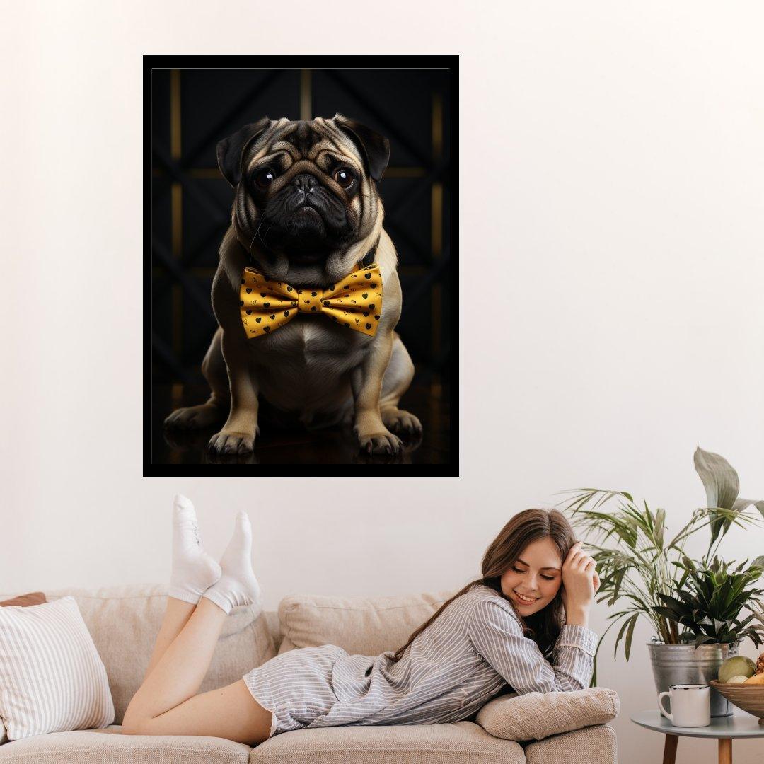 Mops mit Fliege 30x40 cm / 12x16″ / Poster auf halbmattem Papier