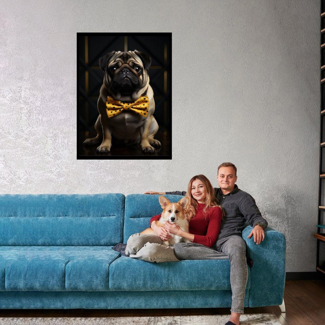Mops mit Fliege 30x40 cm / 12x16″ / Poster auf halbmattem Papier