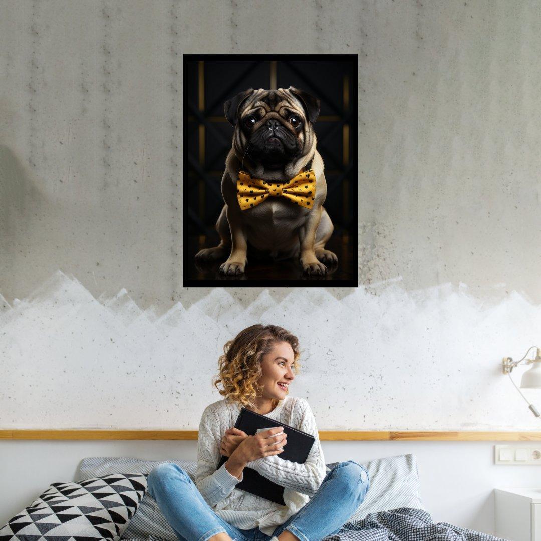 Mops mit Fliege 30x40 cm / 12x16″ / Poster auf halbmattem Papier