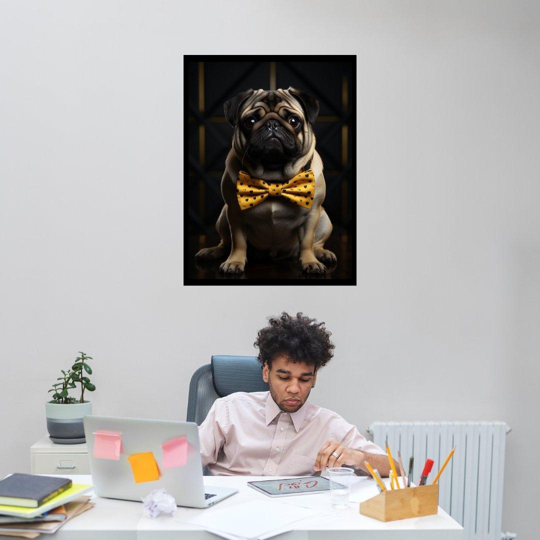 Mops mit Fliege 30x40 cm / 12x16″ / Poster auf halbmattem Papier