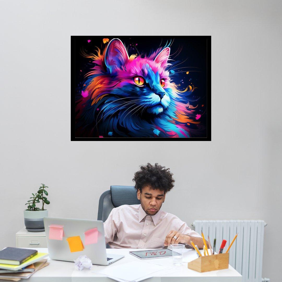 Neonfarbene Katze 30x40 cm / 12x16″ / Poster auf halbmattem Papier