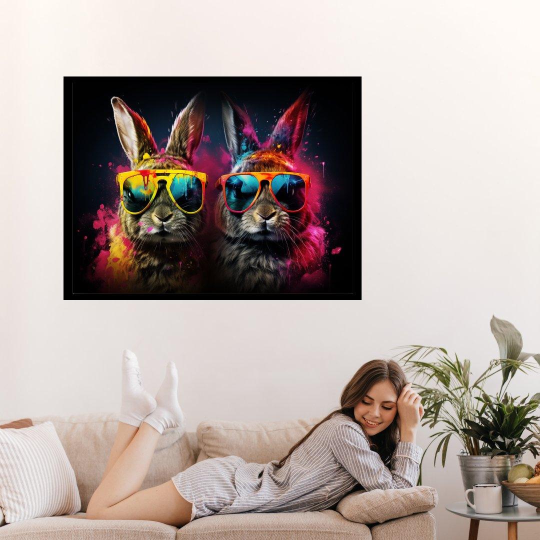 Party-Hasen Duo 30x40 cm / 12x16″ / Poster auf halbmattem Papier
