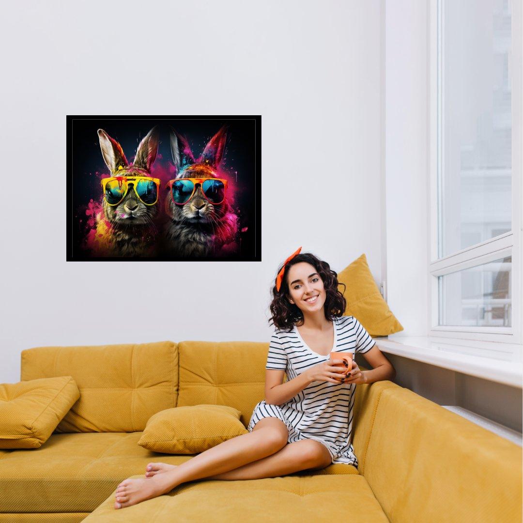 Party-Hasen Duo 30x40 cm / 12x16″ / Poster auf halbmattem Papier