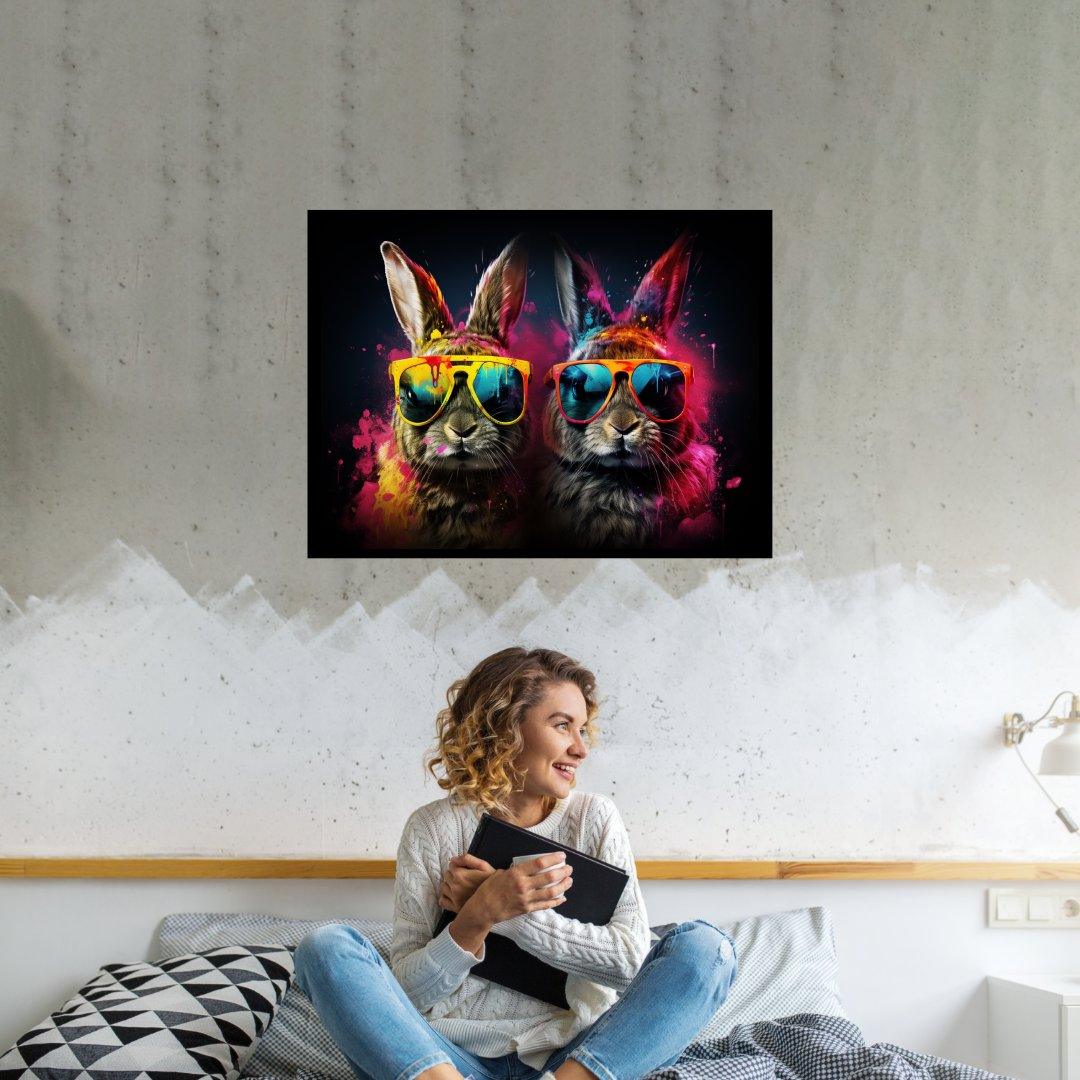 Party-Hasen Duo 30x40 cm / 12x16″ / Poster auf halbmattem Papier
