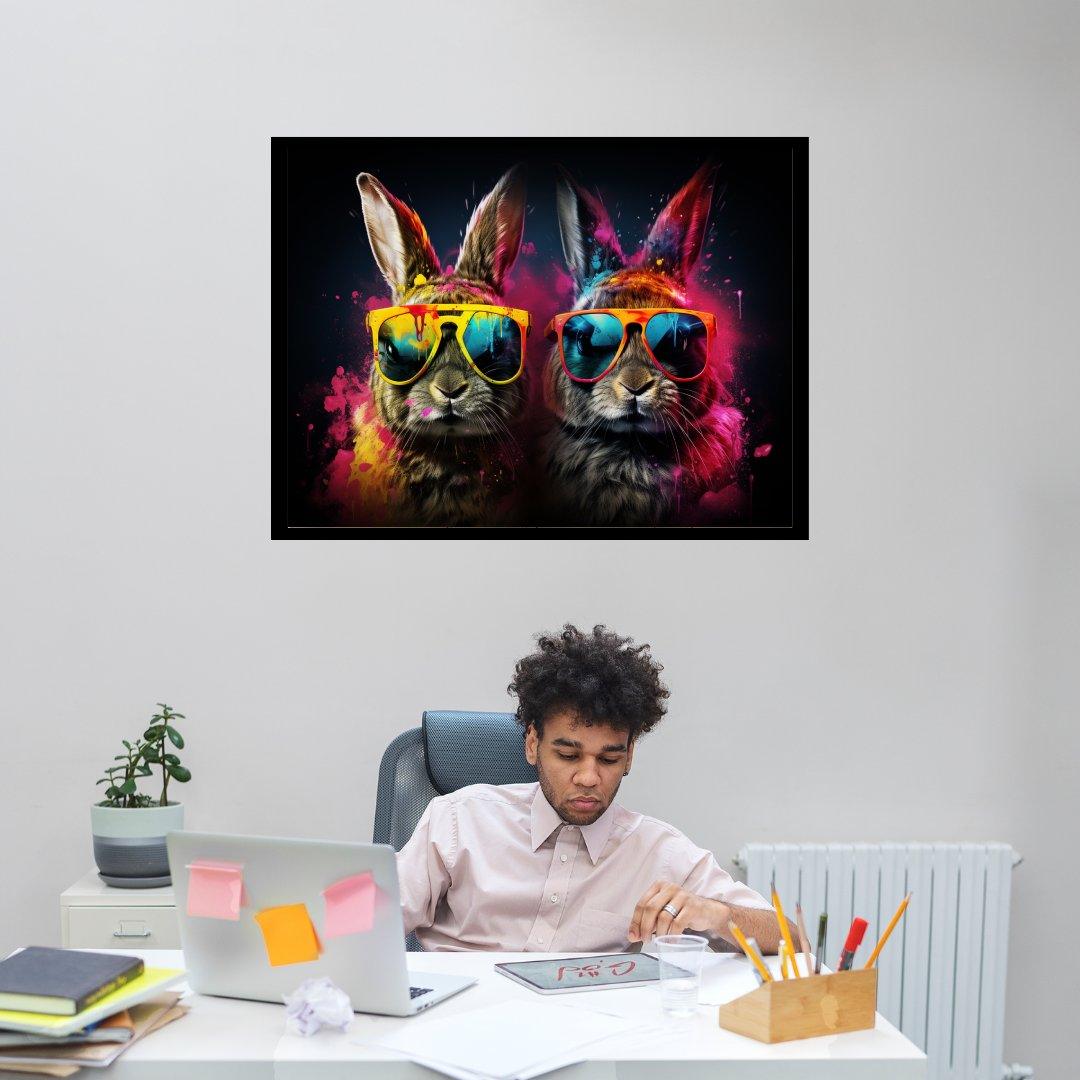 Party-Hasen Duo 30x40 cm / 12x16″ / Poster auf halbmattem Papier