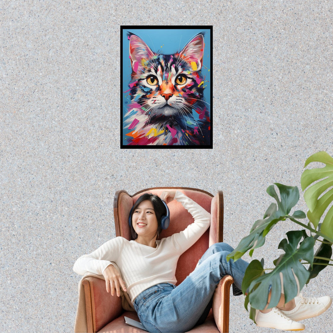 Farbiges Katzenportrait ein Bild aus der collections Tierbilder als Poster mit Rahmen